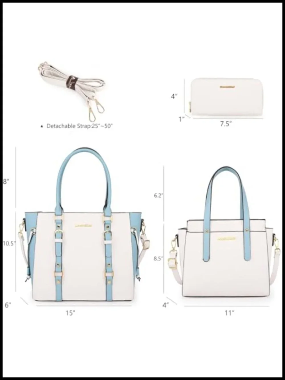 3-Piece PU Leather Tote Bag and Wallet Set Shoulder Satchel Handbags